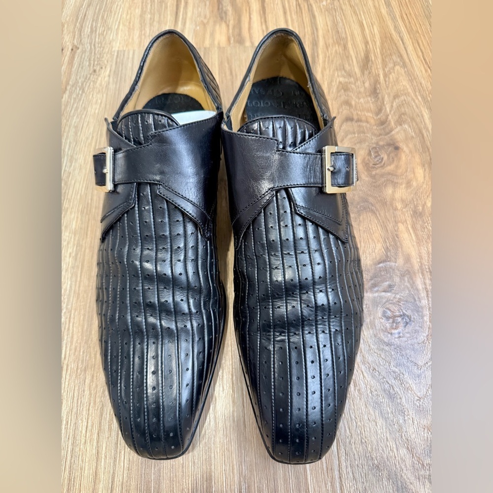 Cesare Paciotti Black Perforated Leather Monk Strap Dress Shoes Men’s 10.5